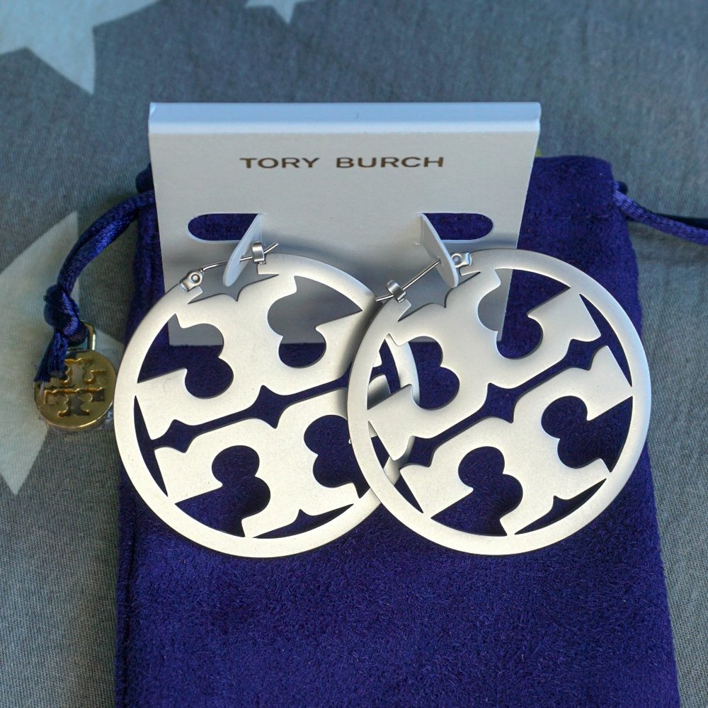 Tory Burch Miller Hoop Statement Earrings (Silver)